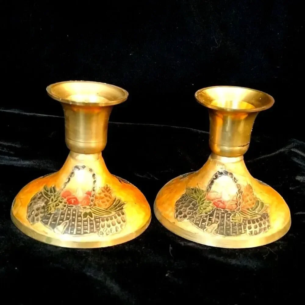 Brass Enameled Candlestick holders